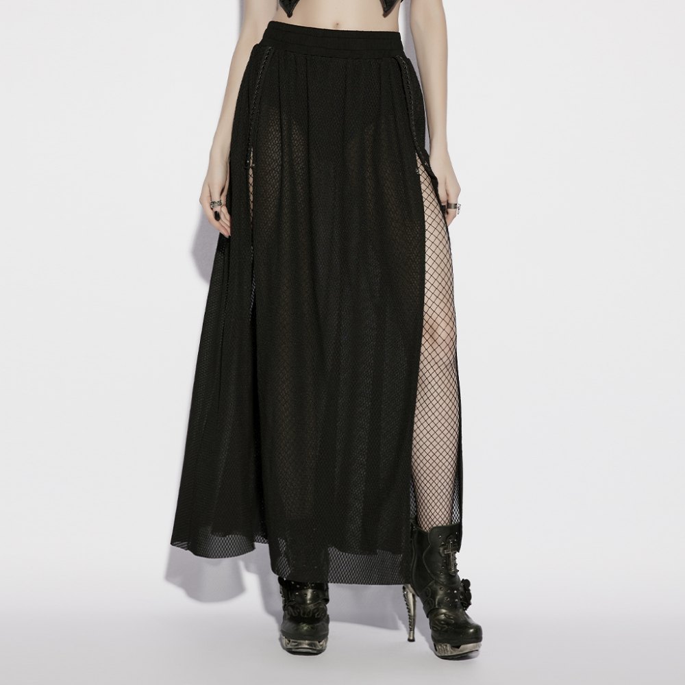 Punk Rave - Mermaid Mesh Split Lange rok - Zwart